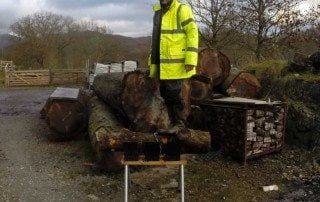 Richard Bowness on top of a Truncator log sawhorse with a big log in it!